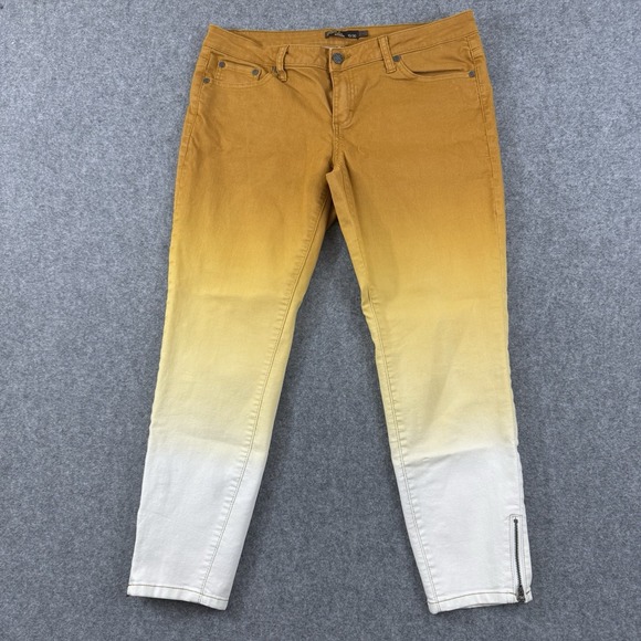 Prana Denim - prAna Jett Organic Cotton Stretch Skinny  Cropped Jeans Gold Ombre  Zip‎ Size 10